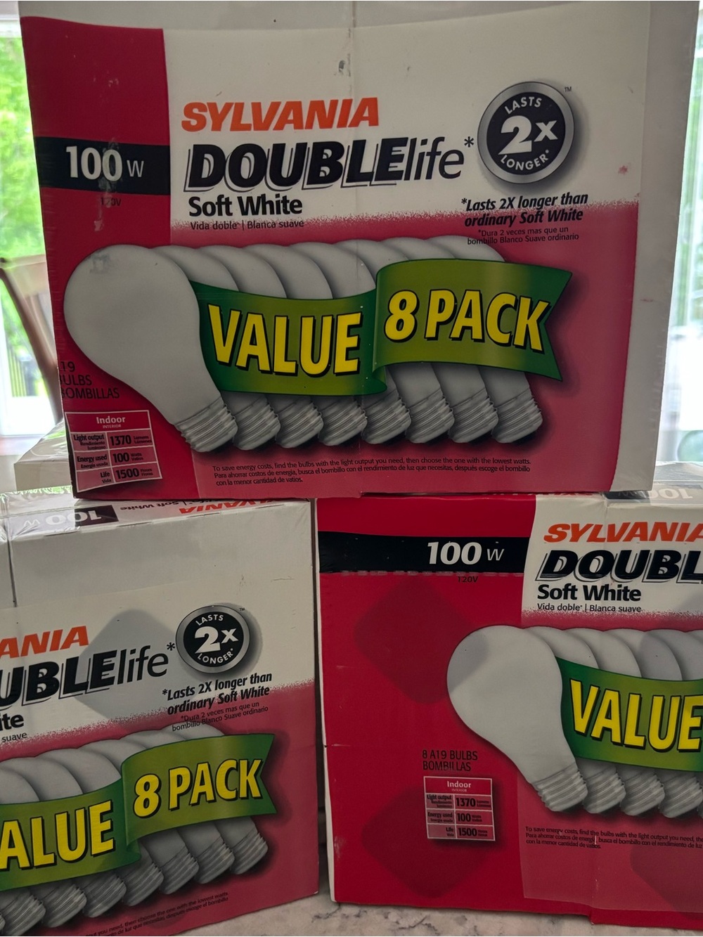 Sylvania Double Life 100W Value 8 Pack Soft Light - 3 Packages of 8 Bulbs SEALED